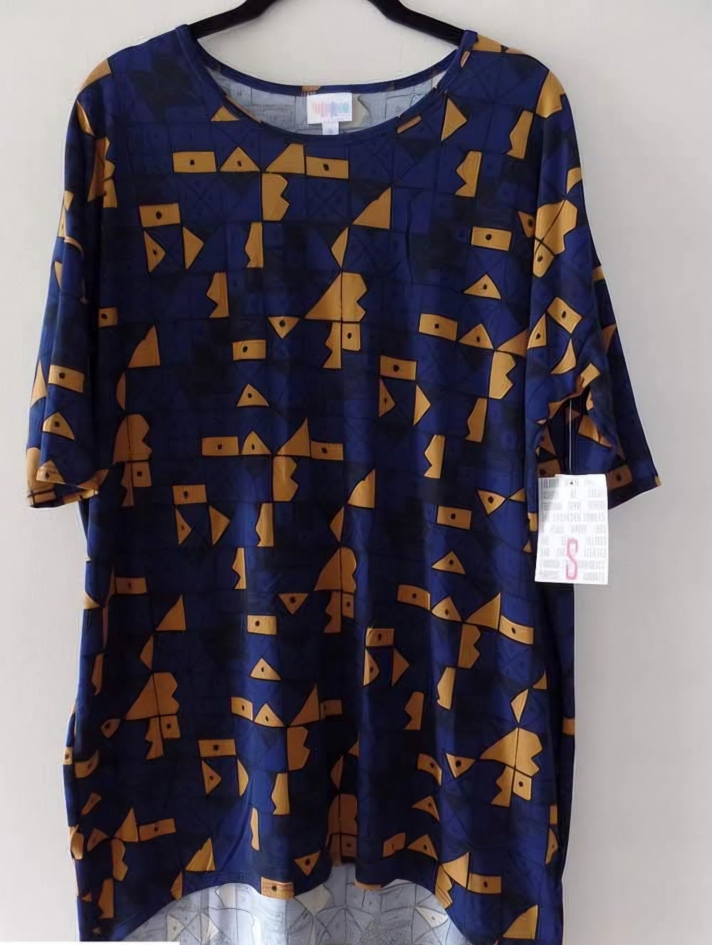 Lularoe Irma Navy & Mustard Geometric Tunic Top Size Small NWT